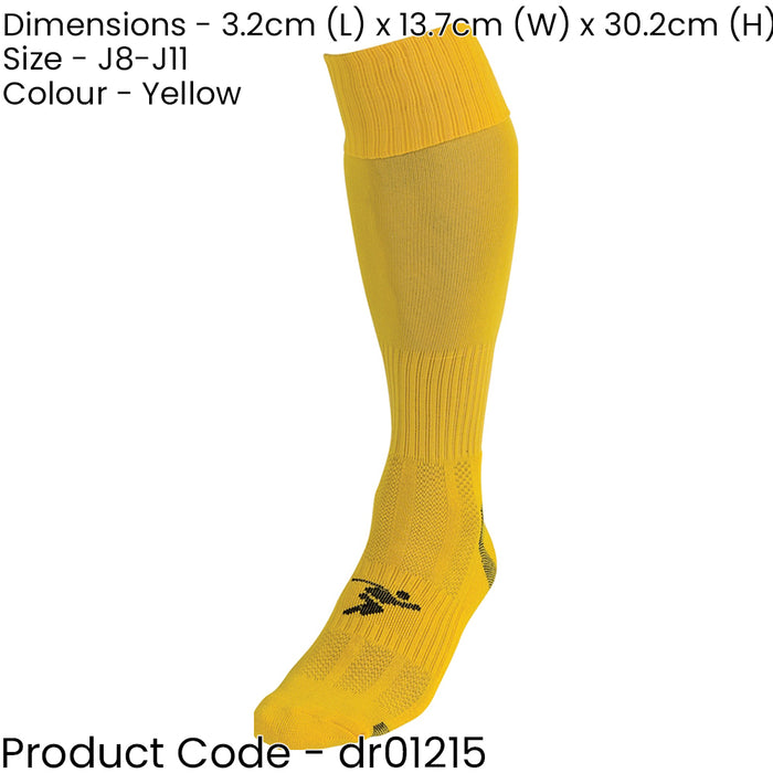 JUNIOR SIZE 8-11 Pro Football Socks - PLAIN YELLOW - Ventilated Toe Protection