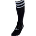 JUNIOR Size 12-2 Pro 3 Stripe Football Socks - BLACK/WHITE - Contoured Ankle