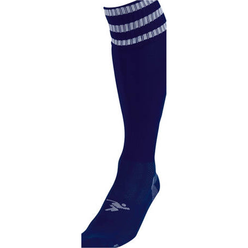 JUNIOR Size 12-2 Pro 3 Stripe Football Socks - NAVY/WHITE - Contoured Ankle