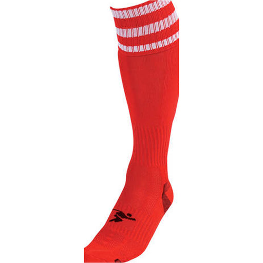 JUNIOR Size 3-6 Pro 3 Stripe Football Socks - RED/WHITE - Contoured Ankle