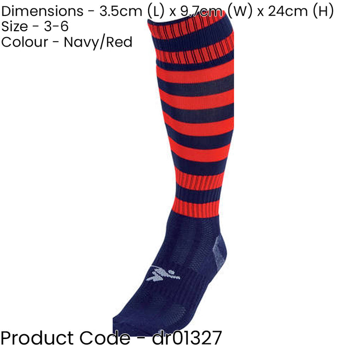JUNIOR Size 3-6 Hooped Stripe Football Socks - NAVY/RED - Contoured Ankle