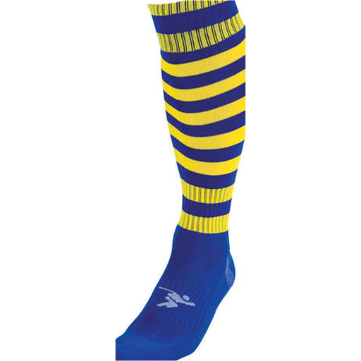 JUNIOR Size 3-6 Hooped Stripe Football Socks - ROYAL BLUE/YELLOW Contoured Ankle