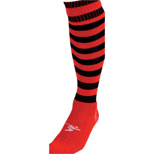 JUNIOR Size 12-2 Hooped Stripe Football Socks RED/BLACK Contoured Ankle