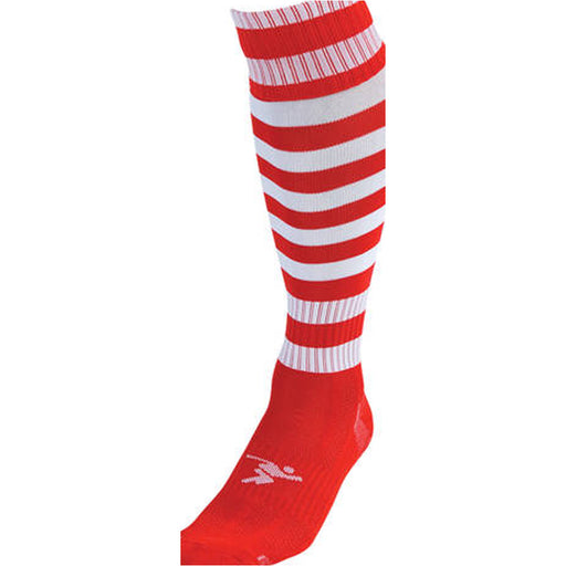 ADULT Size 7-11 Hooped Stripe Football Socks - RED/WHITE Contoured Ankle