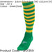 JUNIOR Size 12-2 Hooped Stripe Football Socks GREEN/GOLD Contoured Ankle