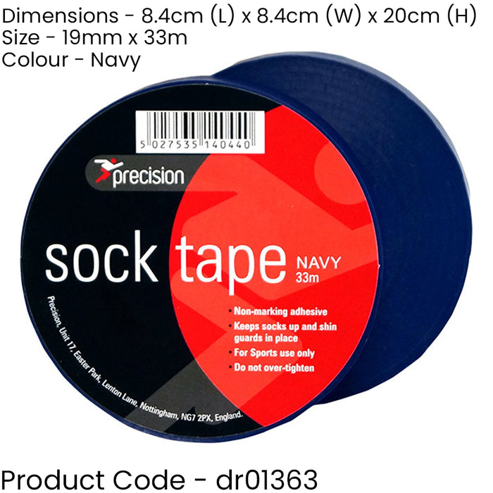 10 PACK - 19mm x 33m NAVY Sock Tape - Football Shin Guard Pads Holder Tape