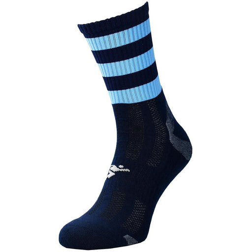 JUNIOR Size 8-11 Hooped Stripe Football Crew Socks NAVY/SKY BLUE Training Ankle