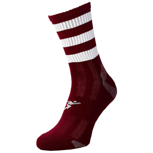 ADULT Size 7-11 Hooped Stripe Football Crew Socks MAROON/WHITE Training Ankle
