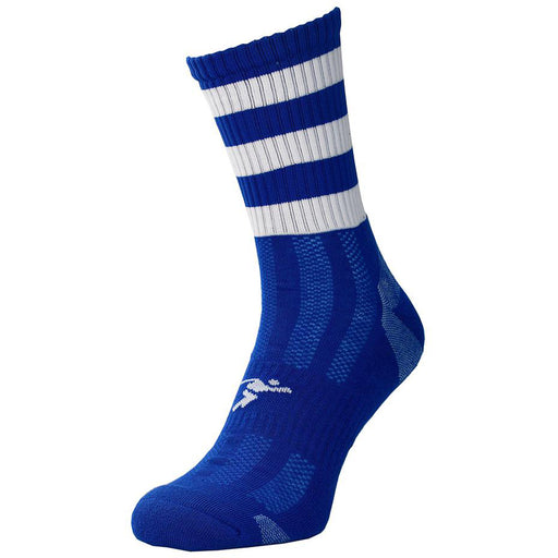 JUNIOR Size 8-11 Hooped Stripe Football Crew Socks ROYAL BLUE/WHITE Training