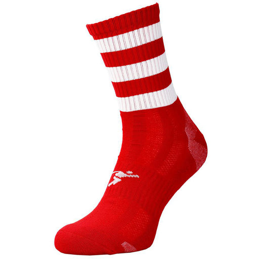 JUNIOR Size 8-11 Hooped Stripe Football Crew Socks RED/WHITE Training Ankle