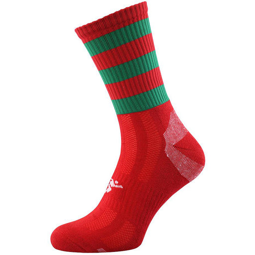 JUNIOR Size 12-2 Hooped Stripe Football Crew Socks RED/GREEN Training Ankle