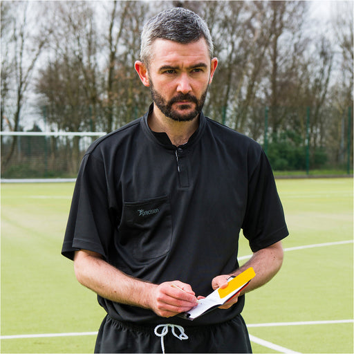 SMALL 34-36 Inch Plain Black Referee Short Sleeve Shirt - Touch Fastener Pocket