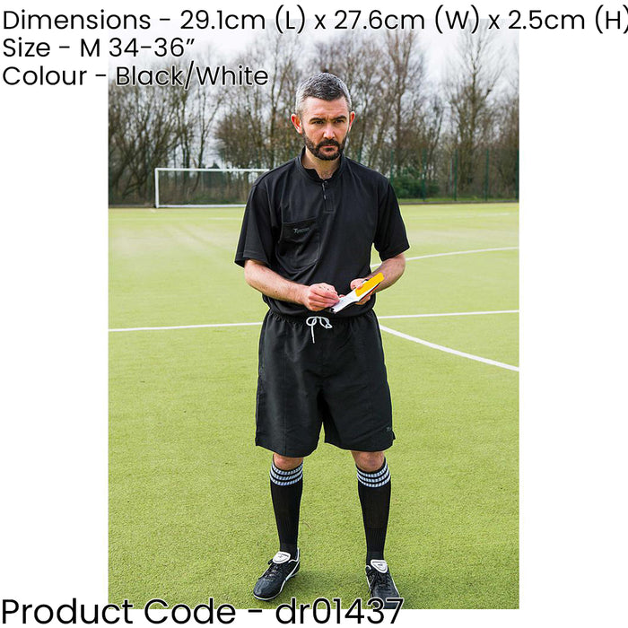 MEDIUM 34-36 Inch Plain Black Referee Shorts - 2x Rear Touch Fastener Pockets
