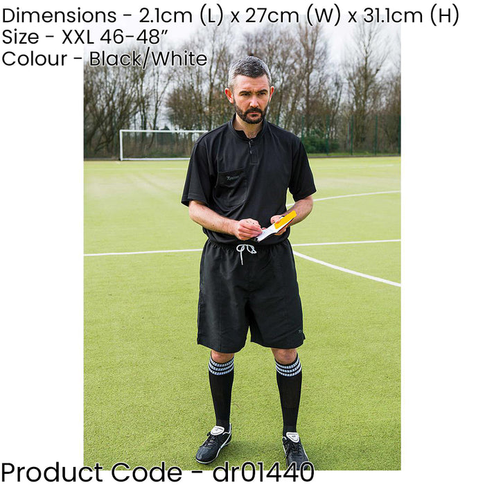 XXL 46-48 Inch Plain Black Referee Shorts - 2x Rear Touch Fastener Pockets