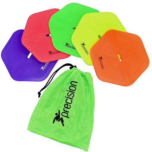 10 Pack Flat Hex Sports Pitch Markers - FLUORESCENT YELLOW Slim Pitch Training