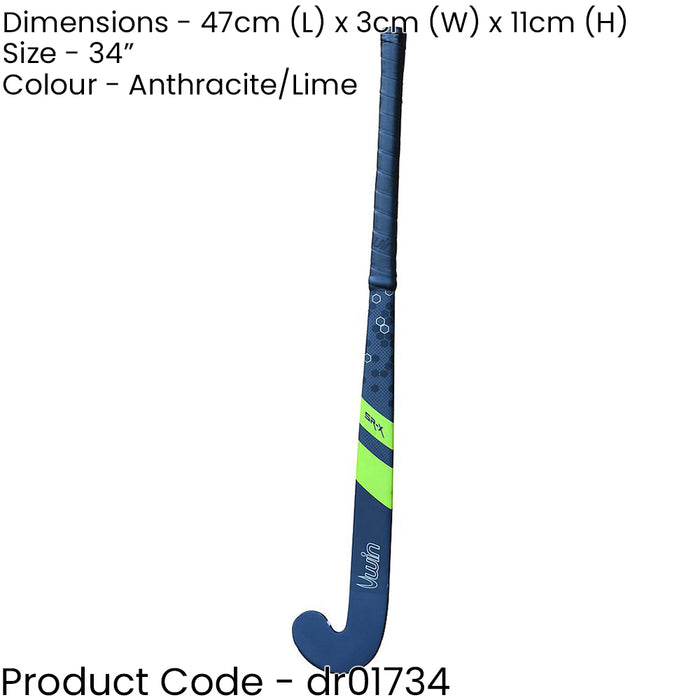 34 Inch Carbon Hockey Stick - ANTHRACITE/LIME - Low Bow Comfort Grip Bat