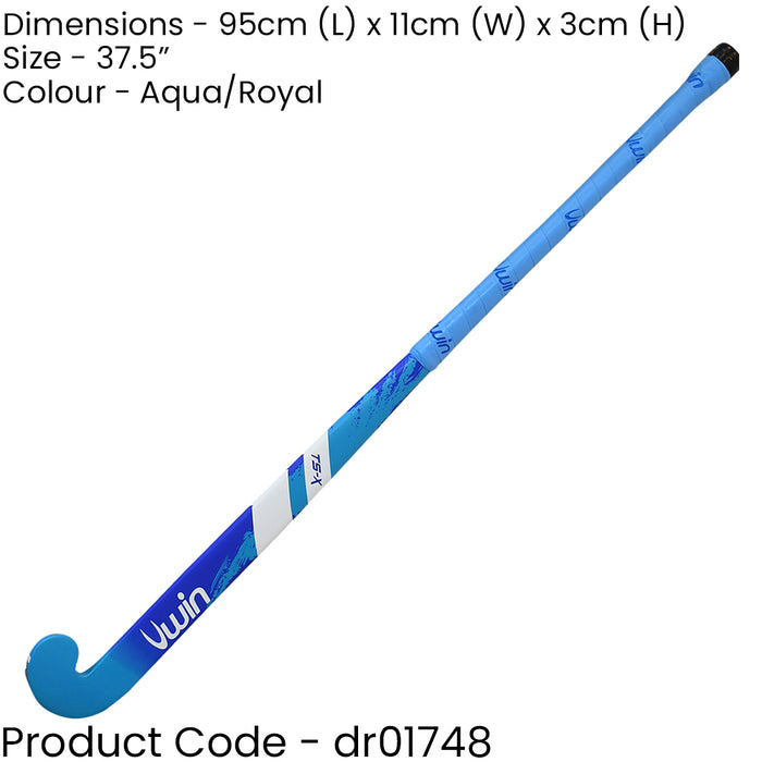 37.5 Inch Mulberry Wood Hockey Stick - BLUE/AQUA - Ultrabow Micro Comfort Grip