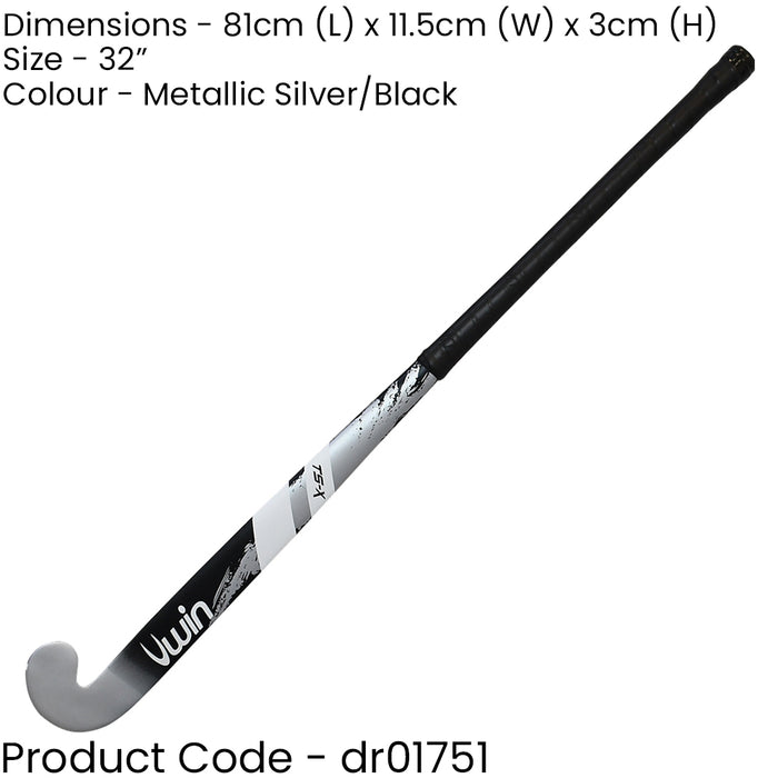 32 Inch Mulberry Wood Hockey Stick - SILVER/BLACK - Ultrabow Micro Comfort Grip