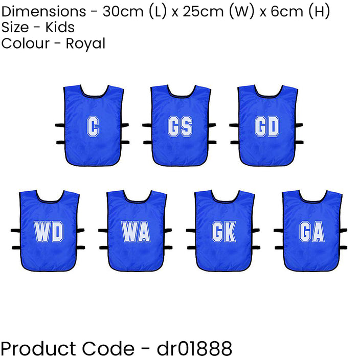 7 PACK - Kids 4-9 Years Netball Training Bibs Set - BLUE - Lightweight Vest 