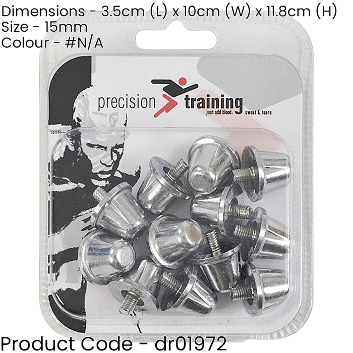 12 PACK 15mm Alloy Rugby Union Boot Studs - Screw-in Silver Grass Shoe Grips