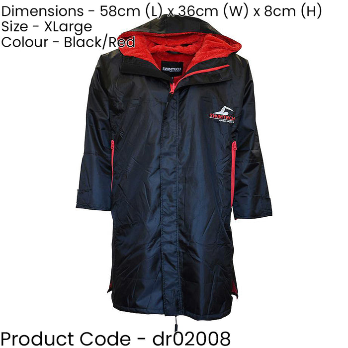 XLARGE Black/Red Water Resistant Fleece Lined Parka Robe Swimming Outdoor Sports