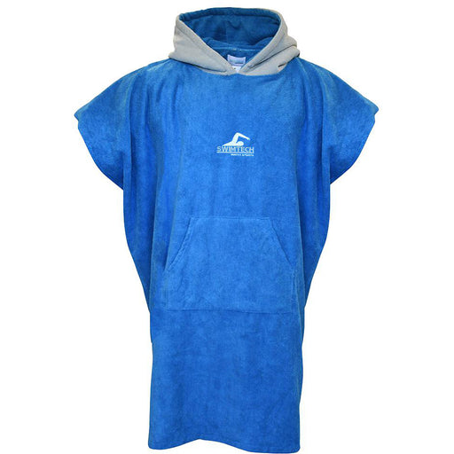 ADULT Microfiber Swim Poncho Towel Robe - Blue/Grey - Beach Swimming Top