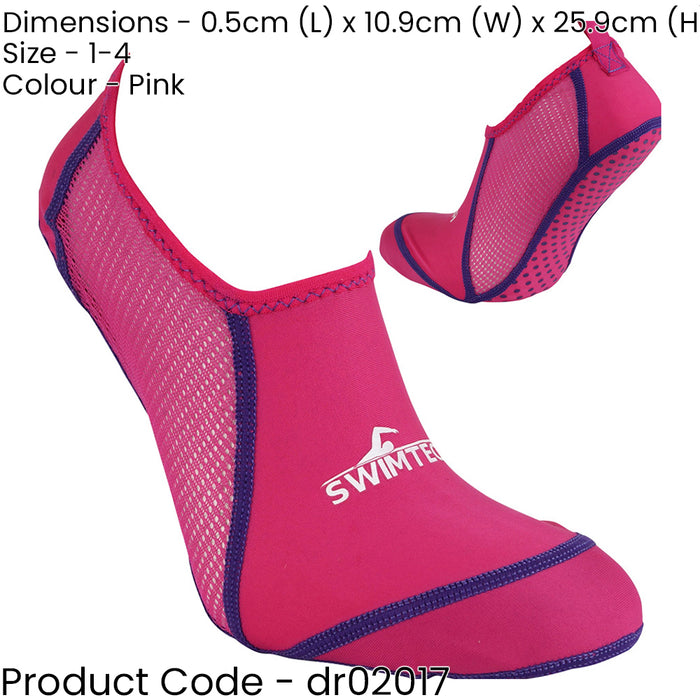 JUNIOR Size 1-4 Swimming Socks - Pink - Breathable Pool Grip Anti Infection