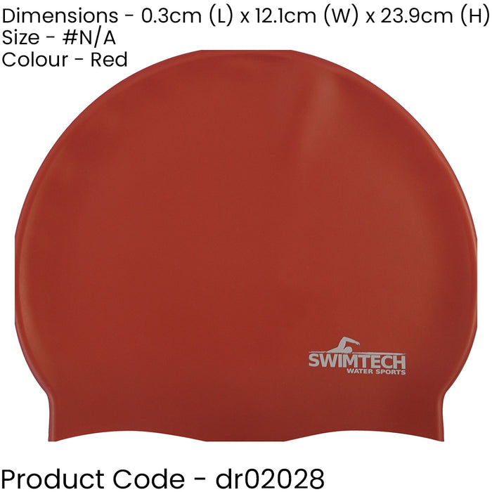 ONE SIZE Silicone Swim Cap - RED - Comfort Fit Unisex Swimming Hair Hat