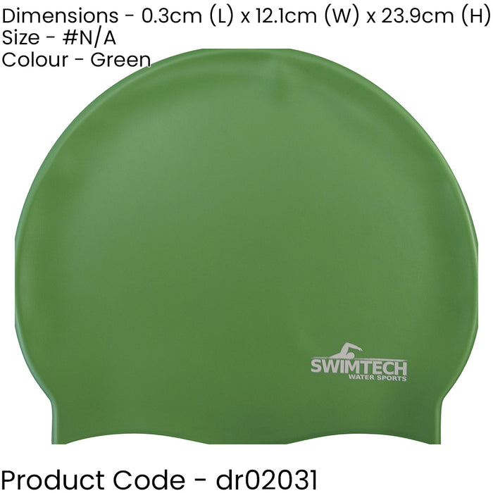 ONE SIZE Silicone Swim Cap - GREEN - Comfort Fit Unisex Swimming Hair Hat
