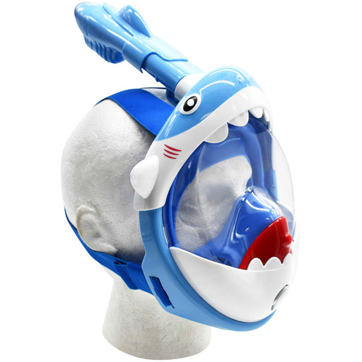 Kids ANTI-FOG Full Face Swimming Mask - BLUE Shark - Adjustable Pool Snorkel