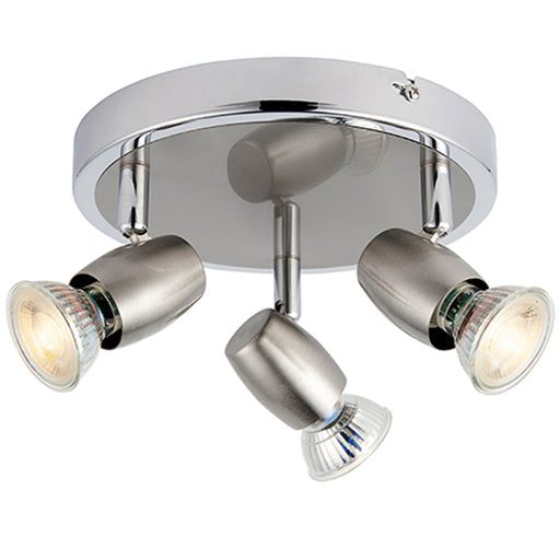 LED Adjustable Ceiling Spotlight Brushed Chrome Triple GU10 Dimmable Downlight Loops