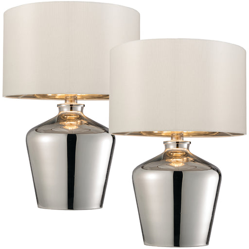 2 PACK Modern Mirror Table Lamp Gloss Chrome Glass & Ivory Shade Feature Bedside Light
