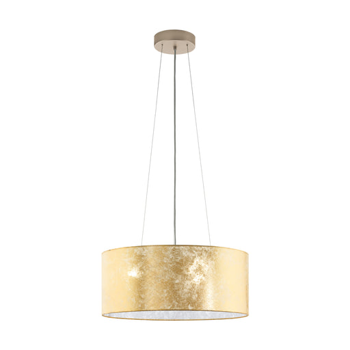 Pendant Ceiling Light Colour Champagne Shade Gold Fabric Bulb E27 3x60W Loops