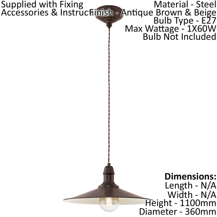 Ceiling Pendant Light & 2x Matching Wall Lights Antique Rust Effect Lamp Shade Loops