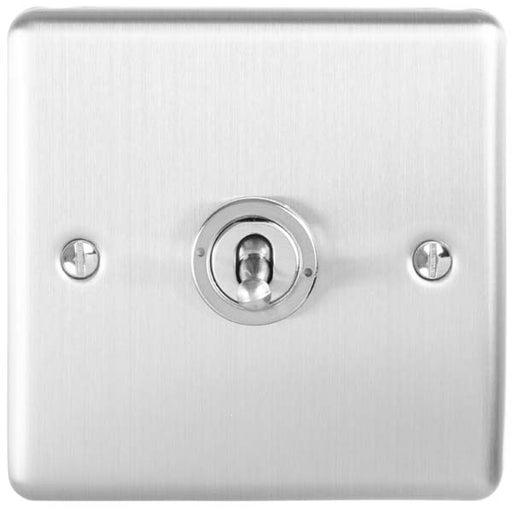 1 Gang Single Retro Toggle Light Switch SATIN STEEL 10A 2 Way Lever Wall Plate