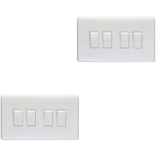 2 PACK 4 Gang Quad 10A Light Switch 2 Way - WHITE PLASTIC Wall Plate Rocker
