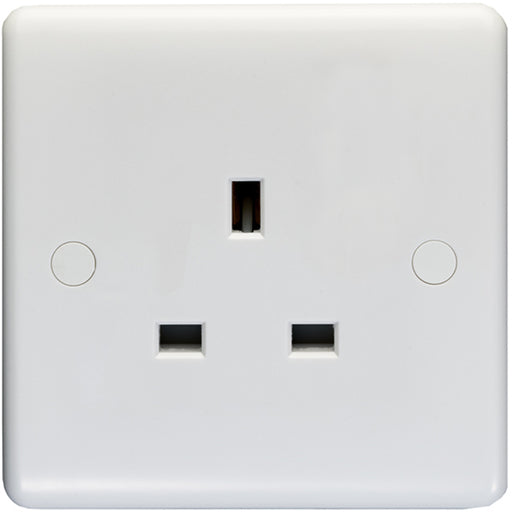 1 Gang Single 13A Unswitched UK Plug Socket - WHITE PLASTIC Wall Power Outlet