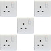 5 PACK 1 Gang Double Pole 13A Switched UK Plug Socket - WHITE Wall Power Outlet