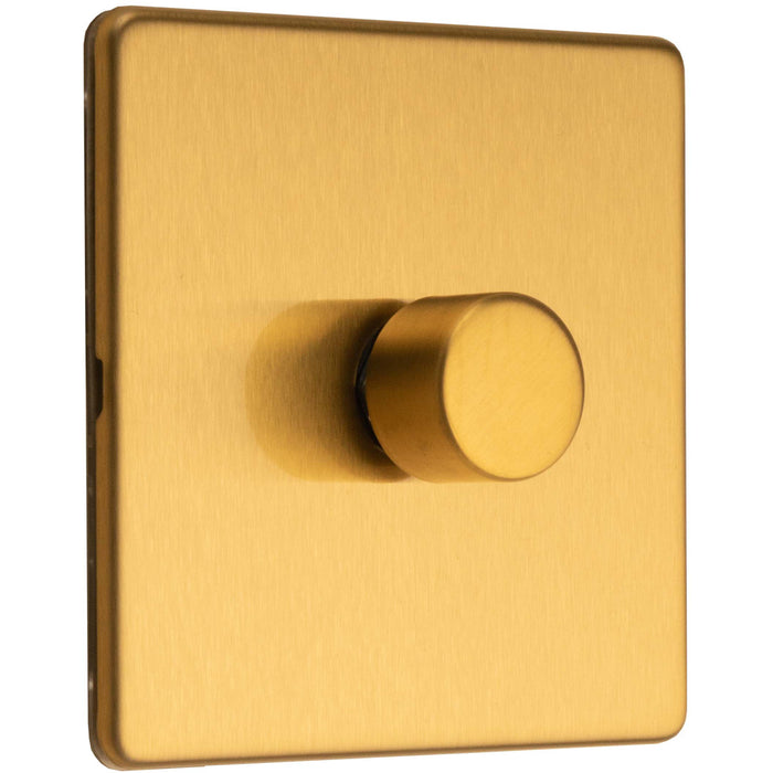 1 Gang Rotary Dimmer Switch 2 Way LED SCREWLESS SATIN BRASS Light Dimming Wall