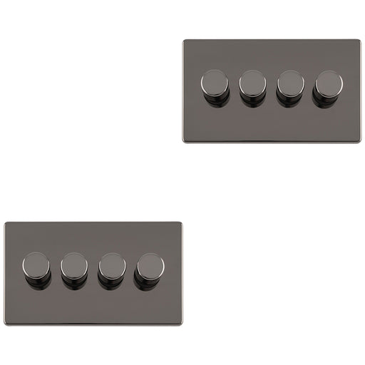 2 PACK 4 Gang Dimmer Switch 2 Way LED SCREWLESS BLACK NICKEL Light Dimming Wall