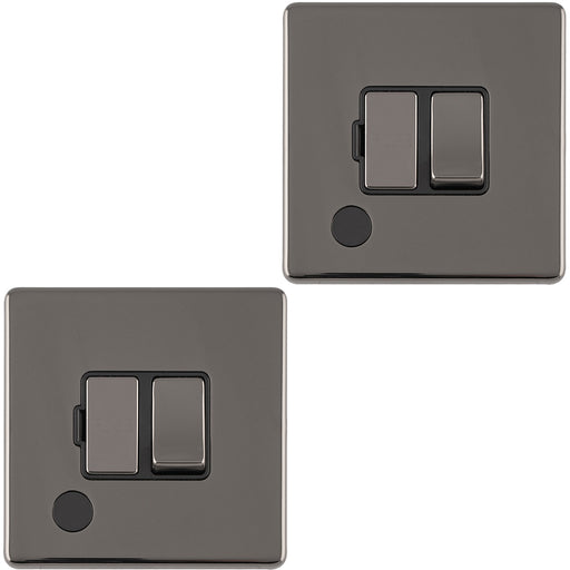 2 PACK 1 Gang 13A Switched Fuse Spur & Flex Outlet SCREWLESS BLACK NICKEL Plate