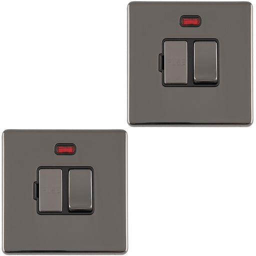 2 PACK 1 Gang 13A Switched Fuse Spur Neon SCREWLESS BLACK NICKEL Mains Isolation