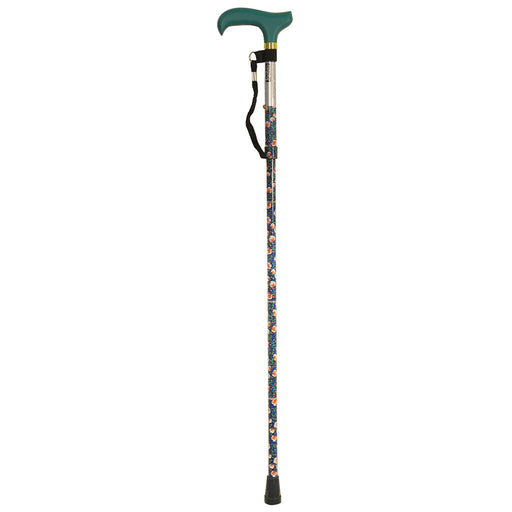 Deluxe Ambidextrous Foldable Walking Cane - 5 Height Settings - Emerald Floral Loops
