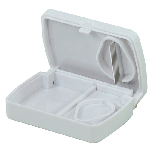 Portable Pill Storage Box with Tablet Splitter - Compact Size - Storage Tray Loops