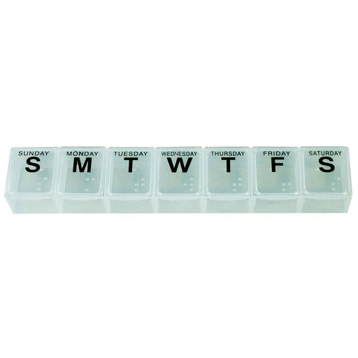 Large 7 Compartment Weekly Pill Dispenser - Flip Top Lids - Braille Lettering Loops