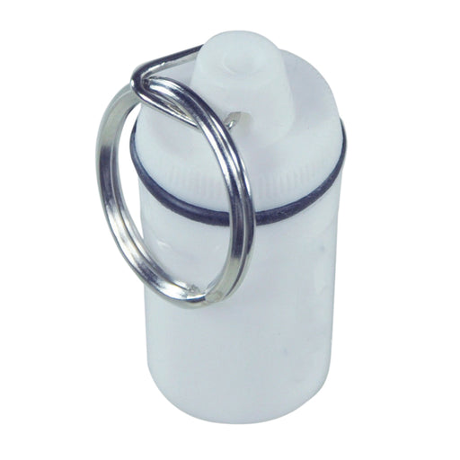Keyring Personal Pill Storage Compartment - White Plastic - Screw on Lid Loops