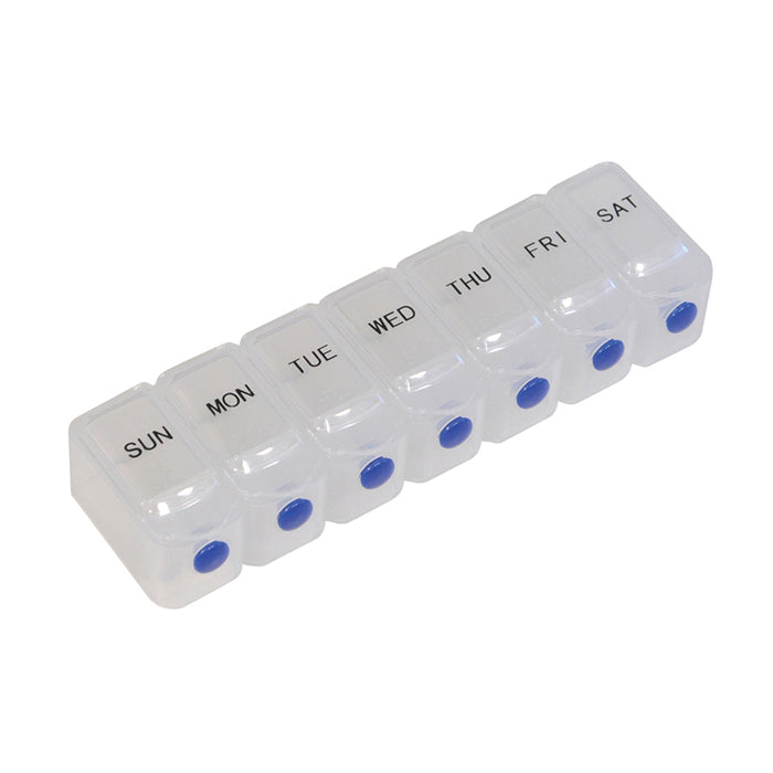 Weekday Pill Dispenser with Push Button Release - 7 Compartments - Braille Loops