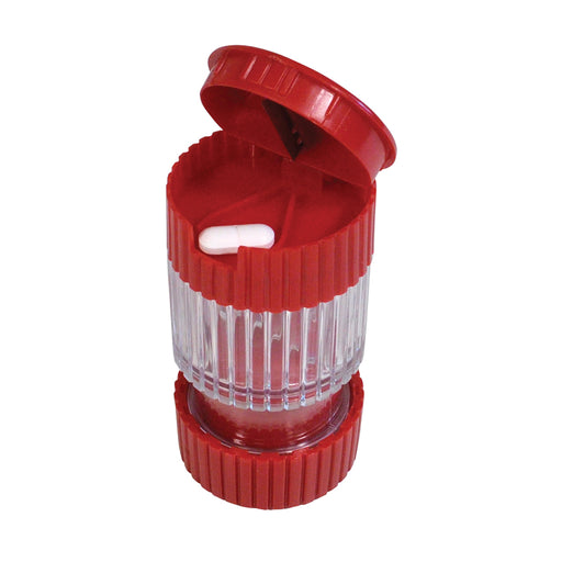 3 in 1 Pill Cutter and Crusher with Storage - Integrated Safety Blade - Plastic Loops