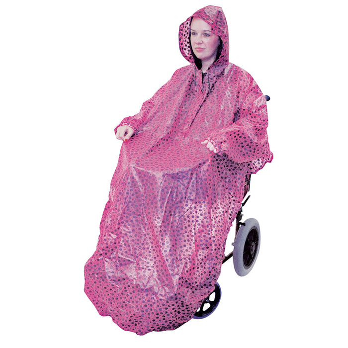 Pink Polyester Wheelchair Mac with Sleeves - Waterproof Fabric Machine Washable Loops