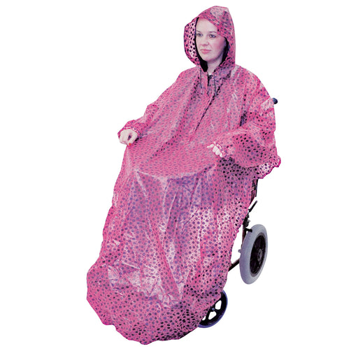 Pink Polyester Wheelchair Mac with Sleeves - Waterproof Fabric Machine Washable Loops